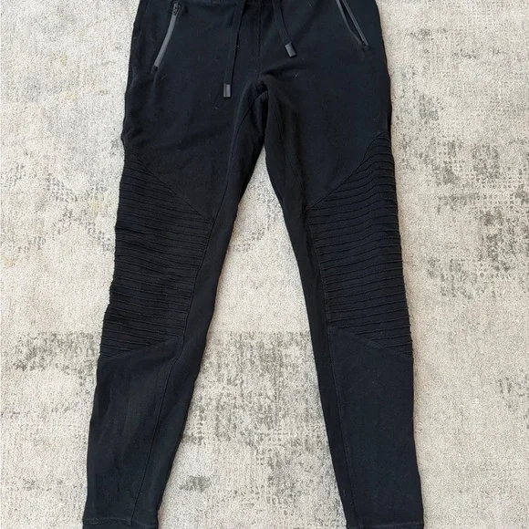 ALO Yoga Women's Moto Black Ribbed Track Pants - Picture 1 of 5